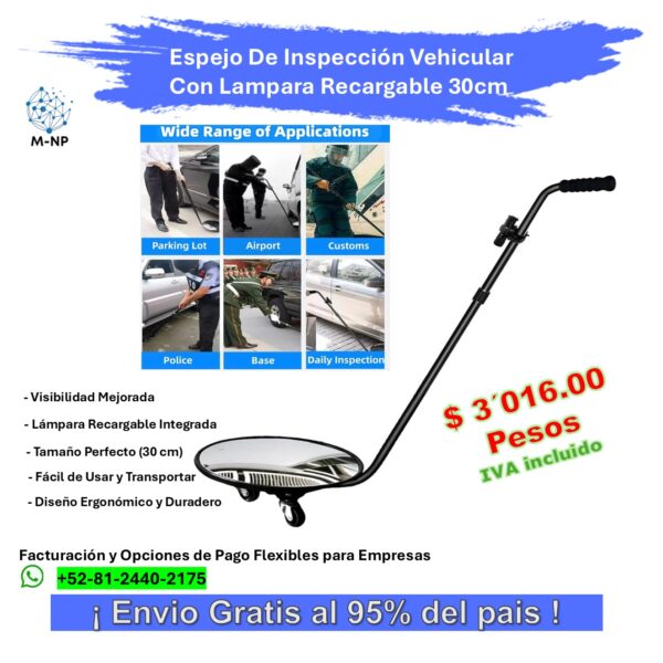 Espejo De Inspección Vehicular Con Lampara Recargable 30cm ¡Envío GRATIS y entregas en menos de 6 días!