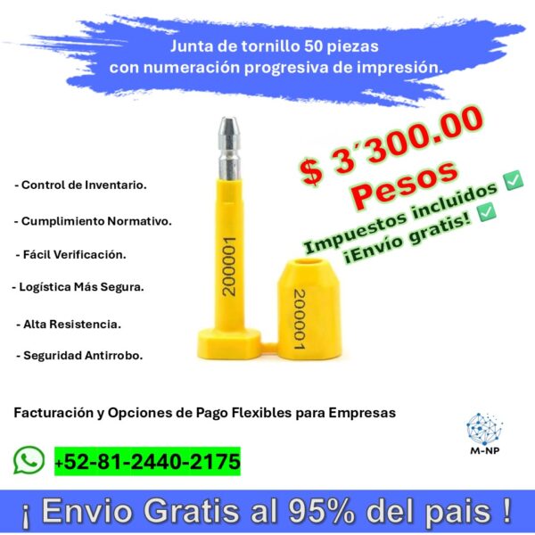 Junta de tornillo 50 piezas con numeración progresiva de impresión para contenedores de carga.¡ Envío GRATIS y entregas en menos de 6 días!