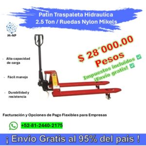 Patin Traspaleta Hidraulica 2.5 Ton / Ruedas Nylon Mikels ¡Envío GRATIS y entregas en menos de 6 días!