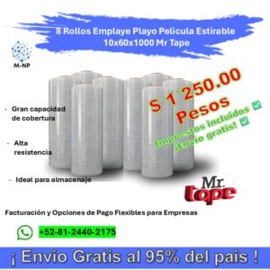 8 Rollos Emplaye Playo Pelicula Estirable 10x60x1000 Mr Tape  ¡Envío GRATIS y entregas en menos de 6 días!