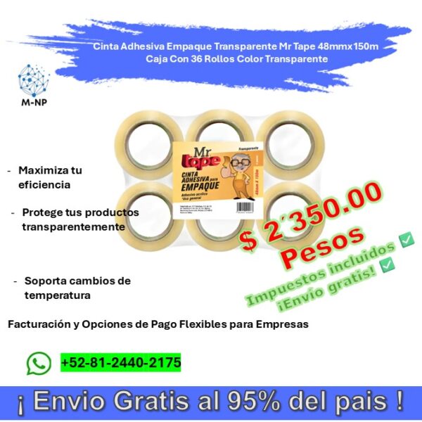 Slide1 Cinta Adhesiva Empaque Transparente Mr Tape 48mmx150m Caja Con 36 Rollos Color Transparente ¡Envío GRATIS y entregas en menos de 6 días!