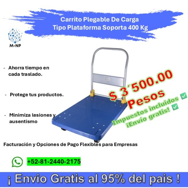 Slide1 Carrito Plegable De Carga Tipo Plataforma Soporta 400 Kg ¡Envío GRATIS y entregas en menos de 6 días!