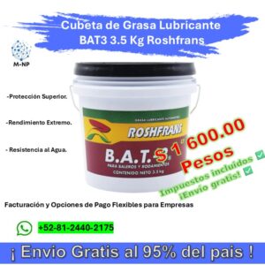 Cubeta de Grasa Lubricante BAT3 3.5 Kg Roshfrans ¡Envío GRATIS y entregas en menos de 6 días!