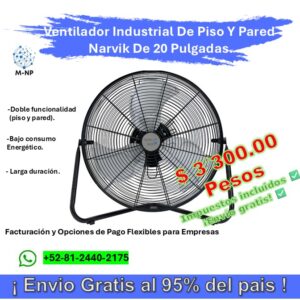 Ventilador Industrial De Piso Y Pared Narvik De 20 Pulgadas, Potente, Aspas Metálicas, 3 Velocidades