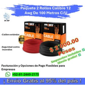 Paquete 2 Rollos Calibre 12 Awg De 100 Metros C/U ¡Envío GRATIS y entregas en menos de 6 días!