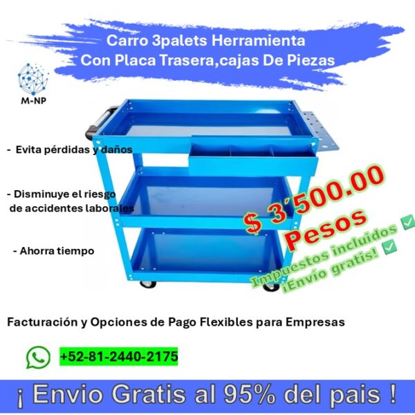 Slide1 Carro 3palets Herramienta Con Placa Trasera,cajas De Piezas ¡Envío GRATIS y entregas en menos de 6 días!