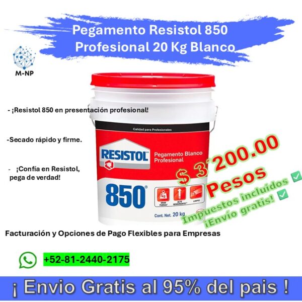 Slide1 Pegamento Resistol 850 Profesional 20 Kg Blanco ¡Envío GRATIS y entregas en menos de 6 días!