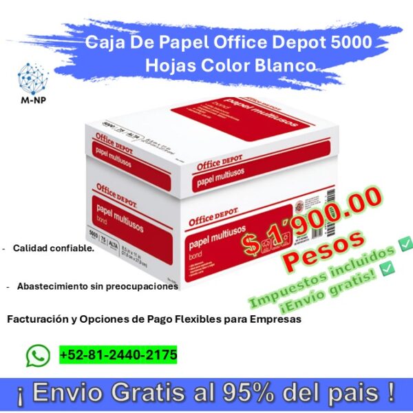 Caja De Papel Office Depot 5000 Hojas Color Blanco ¡Envío GRATIS y entregas en menos de 6 días!