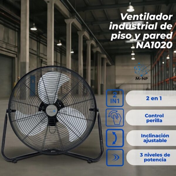 Ventilador Industrial De Piso Y Pared Narvik De 20 Pulgadas, Potente, Aspas Metálicas, 3 Velocidades