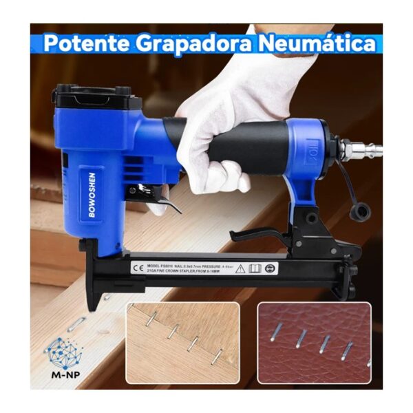 Slide3 Engrapadora Neumática Industrial Con 1000 Grapas Calibre 22 BOWOSHEN Para Madera Carpintería Tapicería
