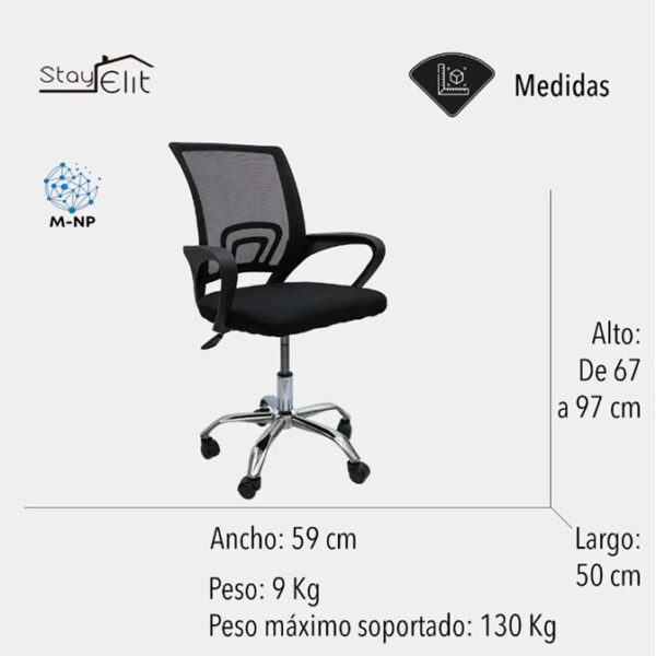Silla Ejecutiva Stay Elit Oficina Ergonómica Escritorio Negro tapizado de malla transpirable