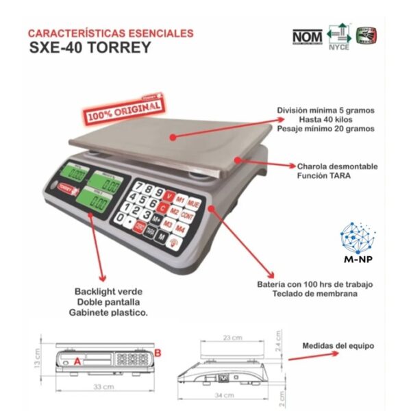 Slide3 Bascula Digital Comercial Industrial Torrey Sxe-40 Peso máximo soportado 40 kg precisión de 5 gramos batería recargable ¡Envío GRATIS y entregas en menos de 6 días!