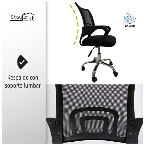 Silla Ejecutiva Stay Elit Oficina Ergonómica Escritorio Negro tapizado de malla transpirable