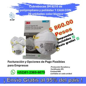 Cubrebocas 3M 8210 de polipropileno y poliéster 1 CAJA CON 20 unidades color blanco