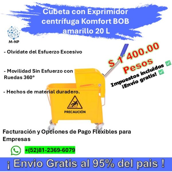 nuevo 2.0 Cubeta Exprimidor Centrífuga Komfort BOB 101 Amarillo 20L con Ruedas