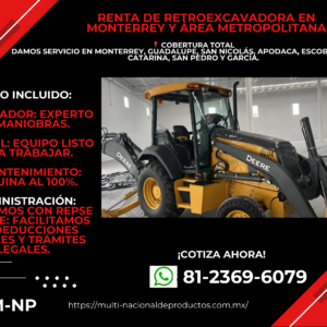 Renta de Retroexcavadora DEERE  ¡Servicio Profesional!   -    ¡Cotización inmediata sin compromiso!