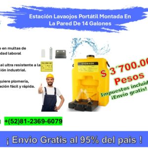 Estación Lavaojos Portátil Montada En La Pared De 14 Galones