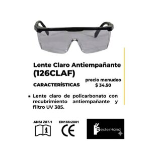 Slide1 M-NP | PROTECCIÓN VISUAL DE ALTA RESISTENCIA INDUSTRIAL -Lente Claro Antiempañante Modelo 126CLAF