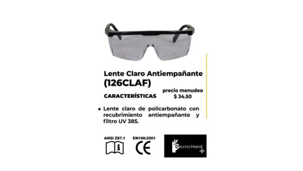 Slide1 M-NP | PROTECCIÓN VISUAL DE ALTA RESISTENCIA INDUSTRIAL -Lente Claro Antiempañante Modelo 126CLAF