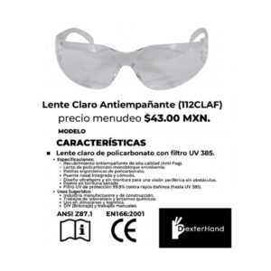 Slide1 M-NP | EQUIPO DE PROTECCIÓN VISUAL ERGONÓMICO PREMIUM - Lente Claro Antiempañante Modelo 112CLAF