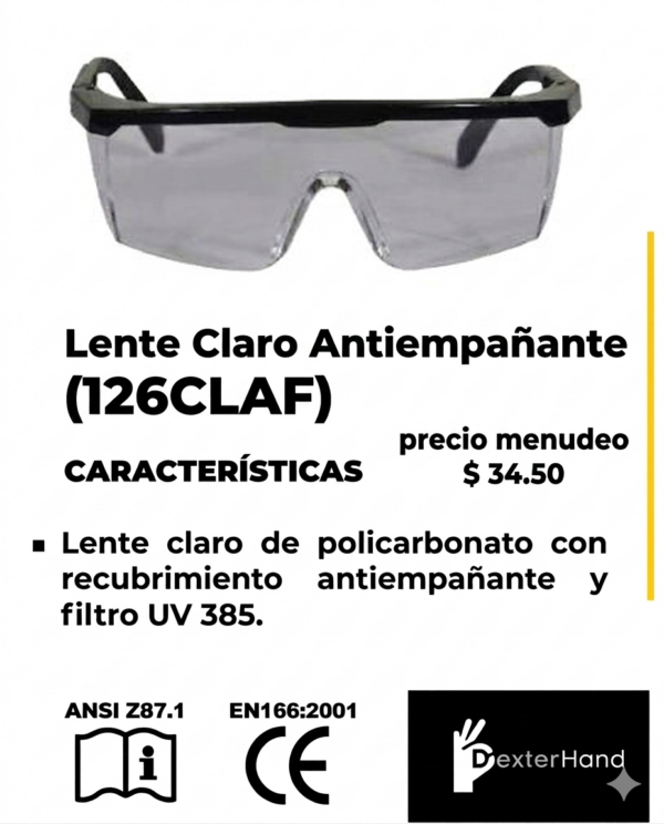 ....image_a9af1d52...... M-NP | PROTECCIÓN VISUAL DE ALTA RESISTENCIA INDUSTRIAL -Lente Claro Antiempañante Modelo 126CLAF