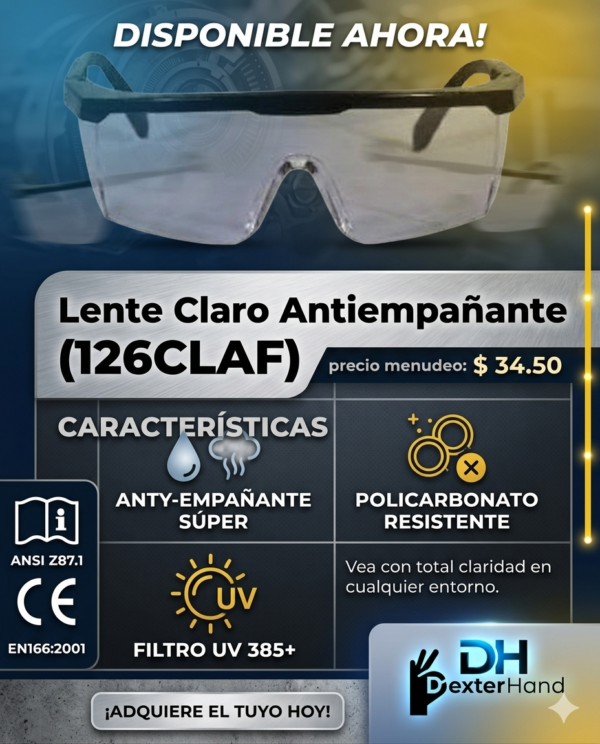 image_cbb80516 M-NP | PROTECCIÓN VISUAL DE ALTA RESISTENCIA INDUSTRIAL -Lente Claro Antiempañante Modelo 126CLAF